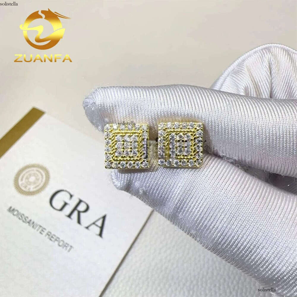 Retail Price New Design in Stock Iced Out Hip Hop Sterling Sier Screw Back Flawless Moissanite Dia Stud Earrings Men