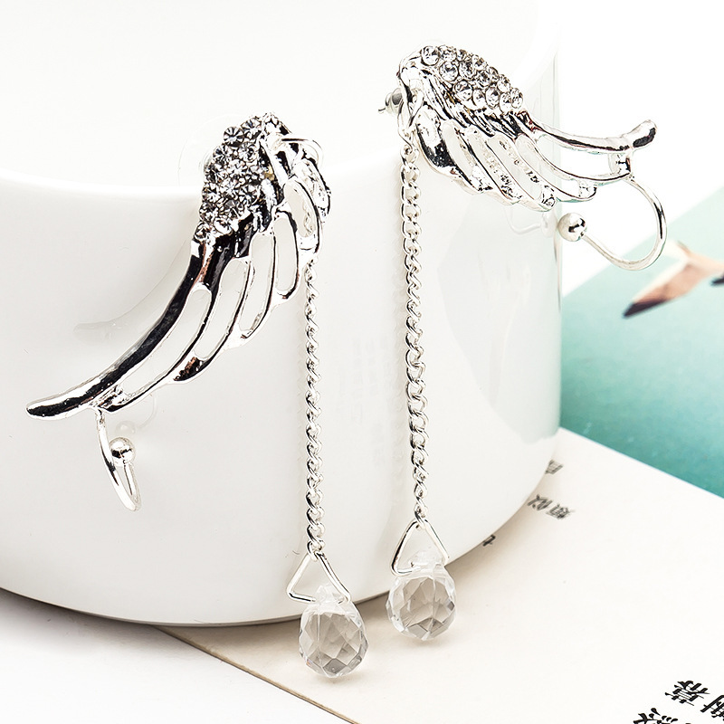 Ins Style Angel Wings No Piercing Personality Temperament Long Water Drop Bone Clip Ear Jewelry