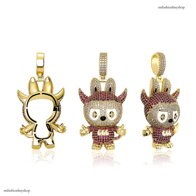 Labubu National Trend Collaboration Hip-Hop Pendant Full Dia Sterling Silver Inlaid Moissanite chain Necklace New INS Cartoon Sweater Hoodie Chain