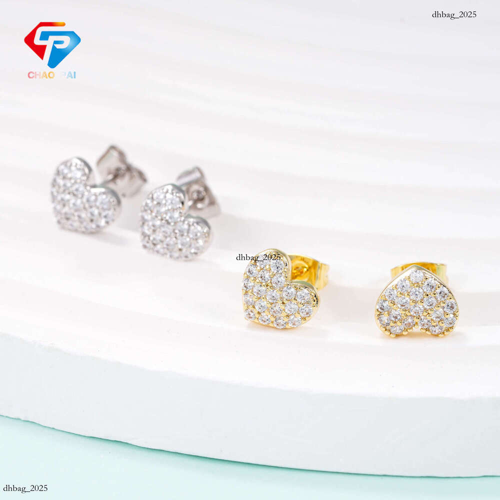 ICED OUT New Creative Heart Sier Moissanite Full Inlay Trendy Essential Earrings