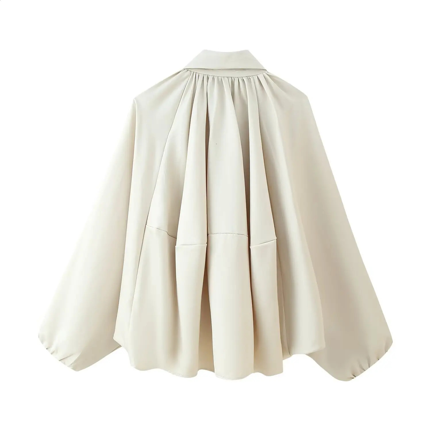 Fashion Womens Casual Zipper n Solid Color Jacket Spring Lapel Batwing Sleeve Pleated Loose Top 250809