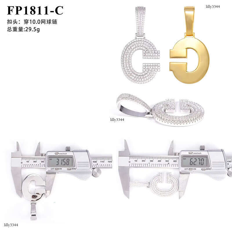 INS Hip-Hop Letter Moissanite Full Inlay Sier Trade Exclusive Pendant Accessory