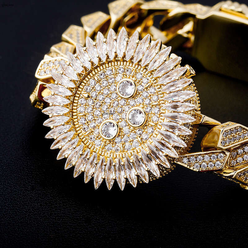 Watch Style Spring Clasp Miami Cuban Chain Full Zircon Hip Hop Punk Personality Bracelet
