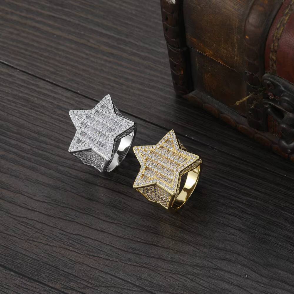 R038 Moissanite Rings Brass Gold Silver Color Moissanite Iced RING Fashion Hip Hop Jewelry
