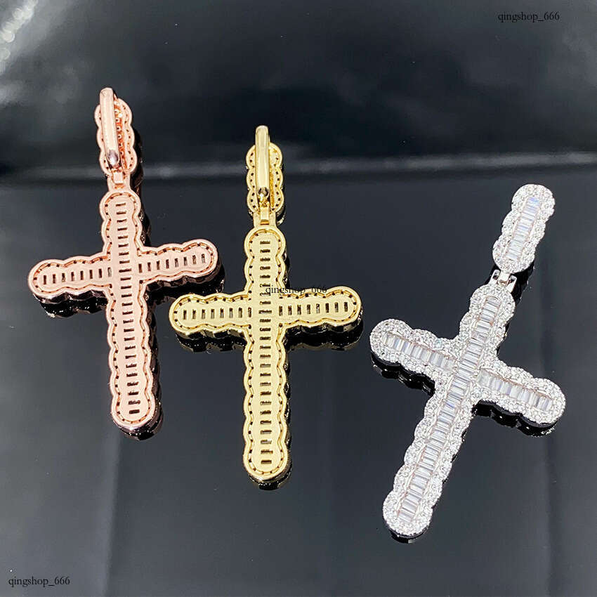 Full Sterling Silver Inlaid Moissanite chain Cross Personality Hip Hop Jewelry Unisex Accessories Necklace Pendant