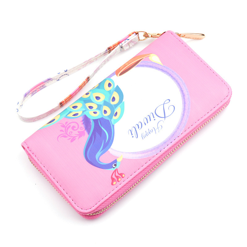 New Women's Handbag Long Zipper Designer Bag Wallet For Students Korean Style Printed Peacock Fashion Coin Purse Luxury Bag Phone Bag