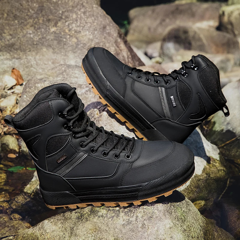 CHRLCK Mens Combat Real Leather Boots Vintage-Inspired Anti-Slip Wear-Resistant Hiking Shoes Outdoor Field Training Hiking Shoes 250805