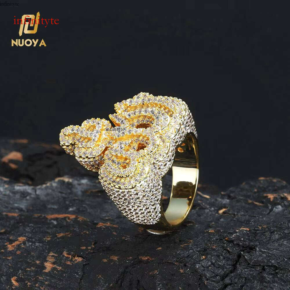 NUOYA New Design Iced Out Dia Allah Hip Hop Jewelry Fashion Sier Gold Plated Fire Ring for Men Women