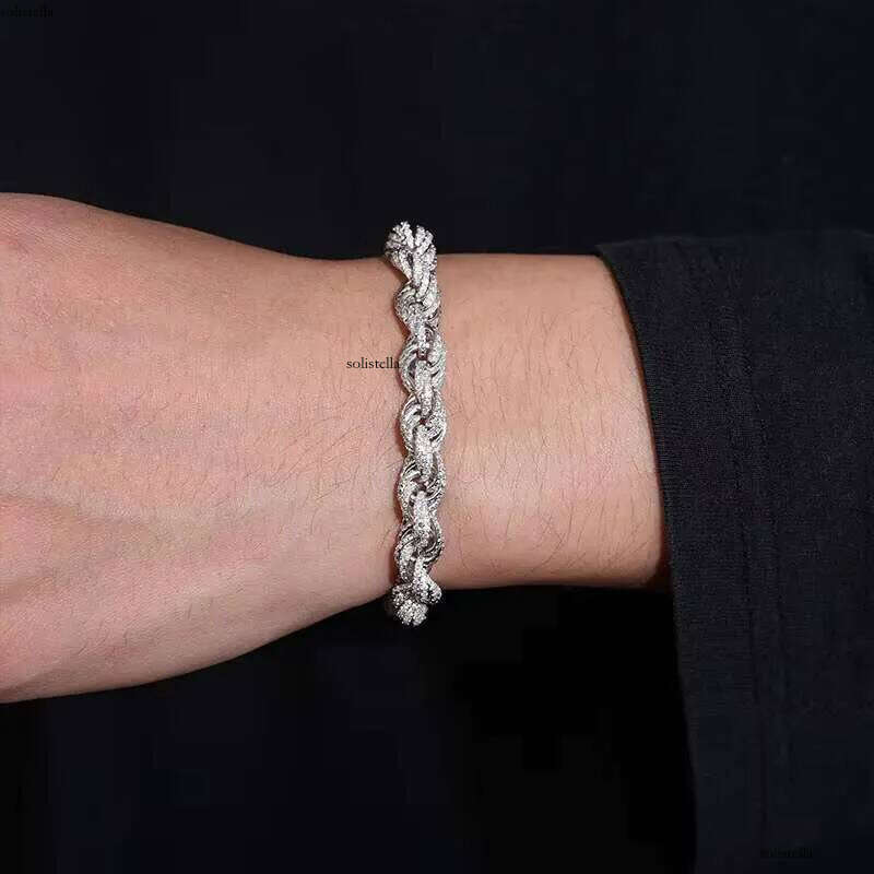 High Quality S Sier 8mm Hip Hop Cuban Necklace Link Iced Out Tennis VVS D Color Moissanite Rope Chain