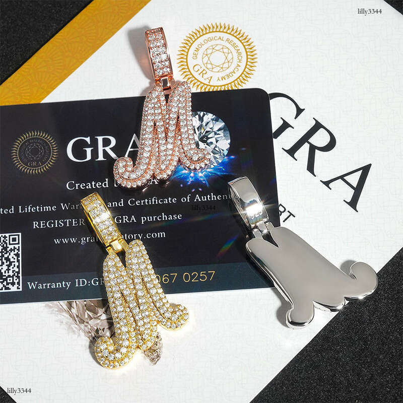 2024 New Hip-Hop Pendant Personalized Letter Sier Moissanite Full Inlay Wearable 6.5mm Necklace