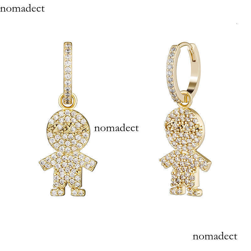 Creative Hip-Hop Full Zircon Cartoon Little Man Versatile Earrings for Men and Women Unique Ear Jewelry