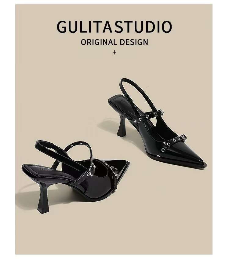 High Heels Designer Shoes for Women 2025 Summer New Black Pointed Stiletto French Style One Strap Closed Toe Sandals Shallow Mouth Single Shoes