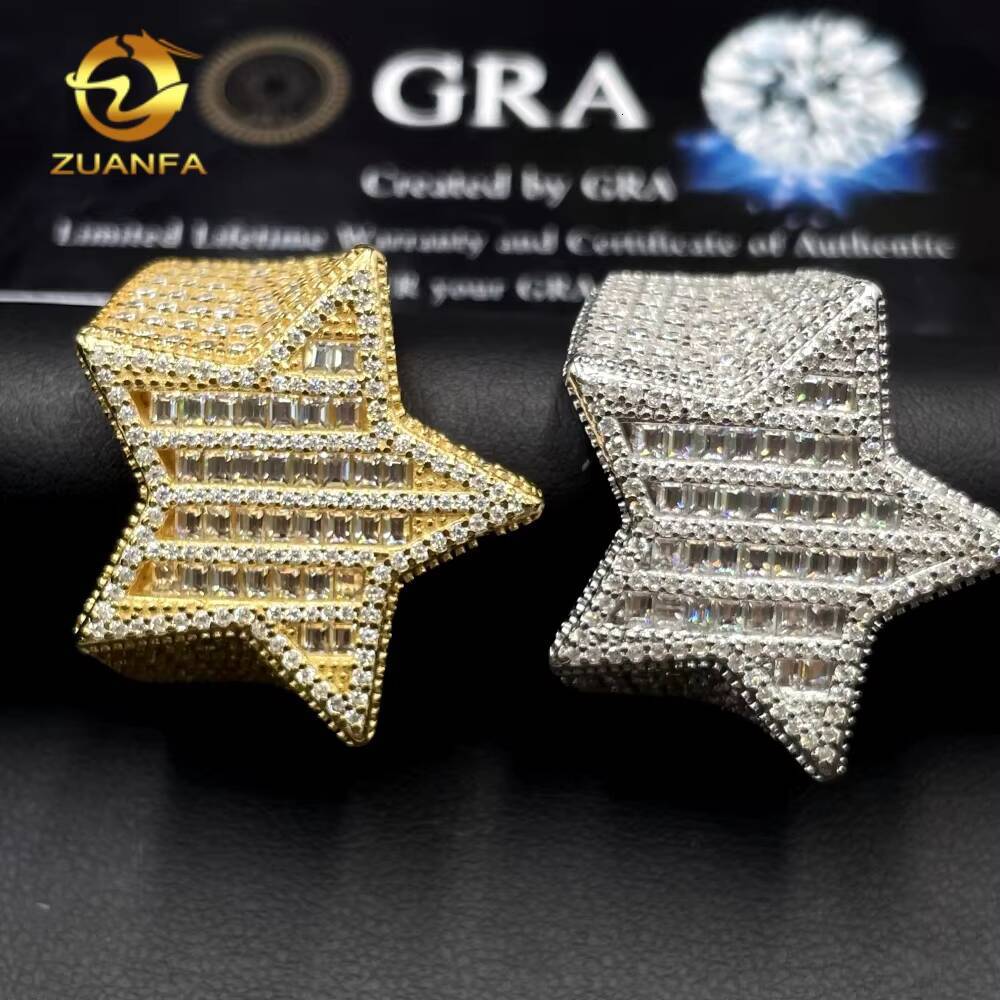 Fine Jewelry Hip Hop Style Pass Diamond Tester Iced Out Men Rings 925 Sterling Silver Moissanite Baguette Star Ring