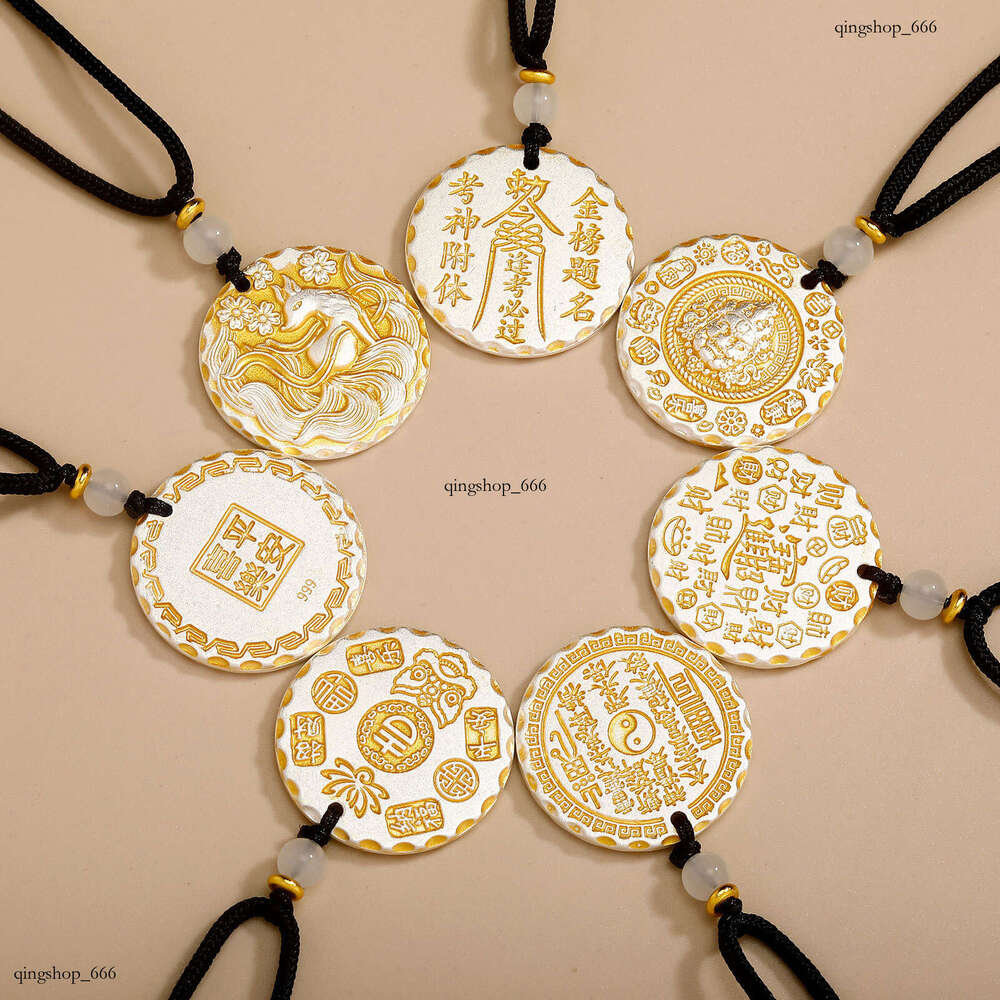 New Chinese Gold-Plated Ethnic Auspicious National Trend Ancient Style Solid Round Necklace for Men and Women Couples Pendant