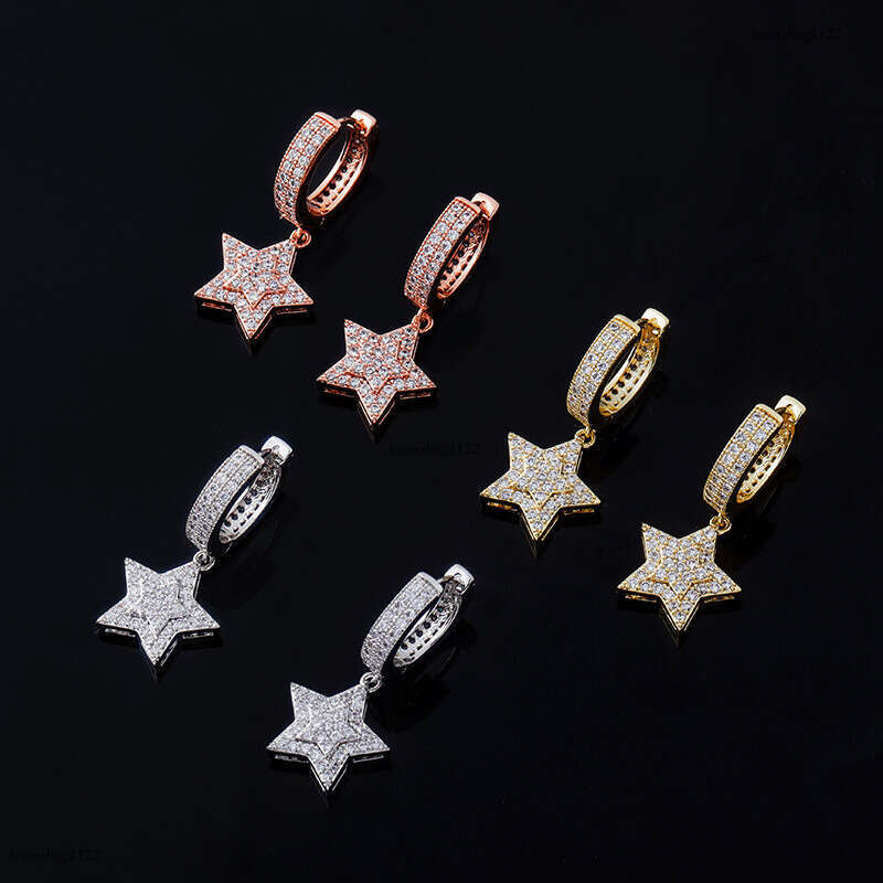 Hip Hop Five-Pointed Star Full Zircon Fashion Women's Earrings Gold Jewelry