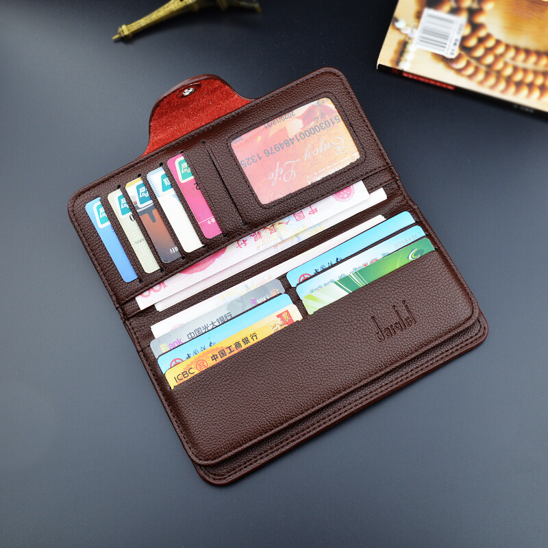 New Men's Wallet Long Style Money Clip For Young Men Fashionable Buckle Multi-card Slot Lychee Pattern Leather Wallet Designer Bag Card Luxury Ba