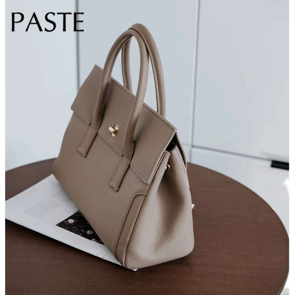 New high-end feeling classic gray business handbag simple natural cowhide women's office commuter women's shoulder bag