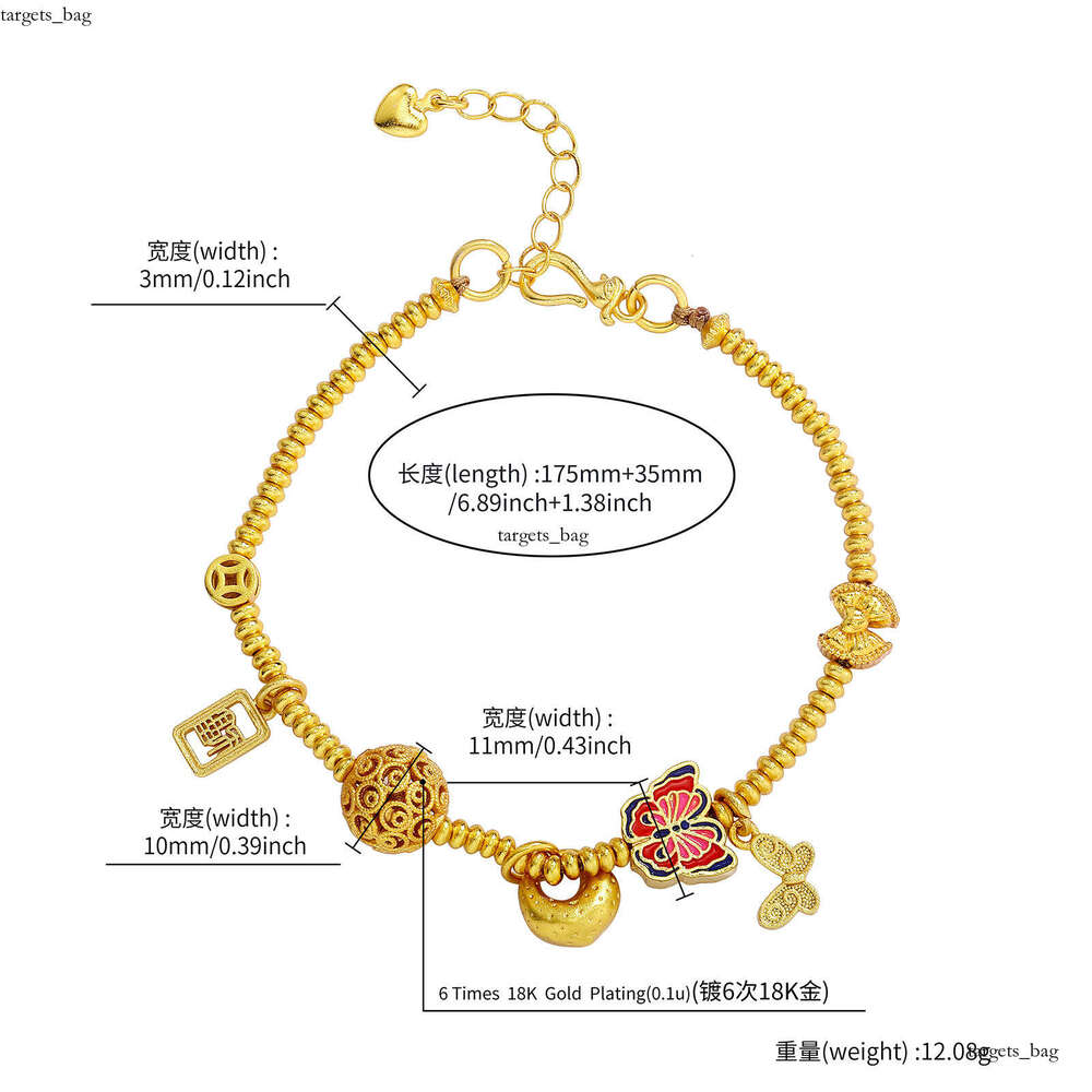 Enamel Colorful Ethnic Lucky Pattern Gold-Plated High-End National Trend Fortune Character Bracelet
