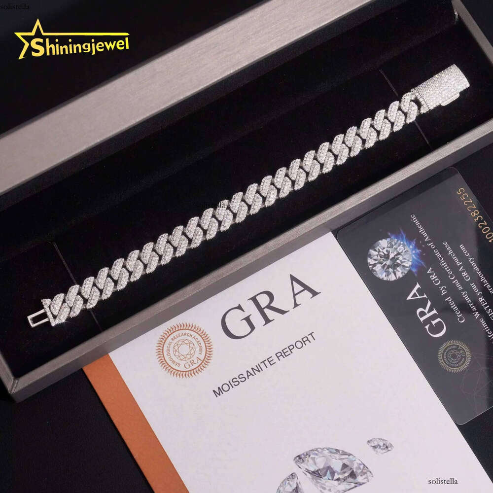 New Fashion Jewelry Hip Hop Style Iced Out Sterling Sier 10mm VVS Moissanite Cuban Link Bracelet