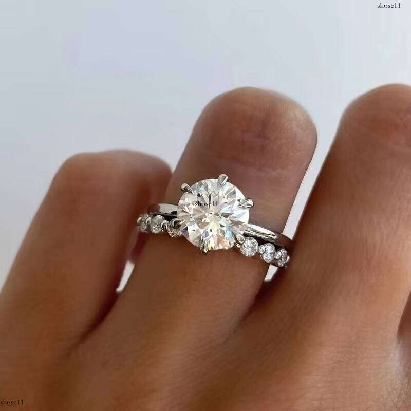 White Gold Wedding 3CT Round Moissanite Solitaire Band Halo Dia Engagement Ring