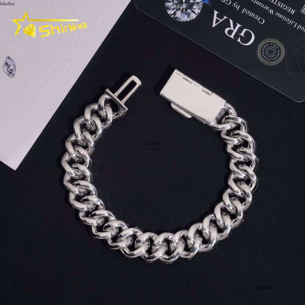 Hip Hop GRA Certificate 13mm Moon Shape Silicon Stone Cuban Chain Bracelet Sterling Sier Men's Boutique Jewelry