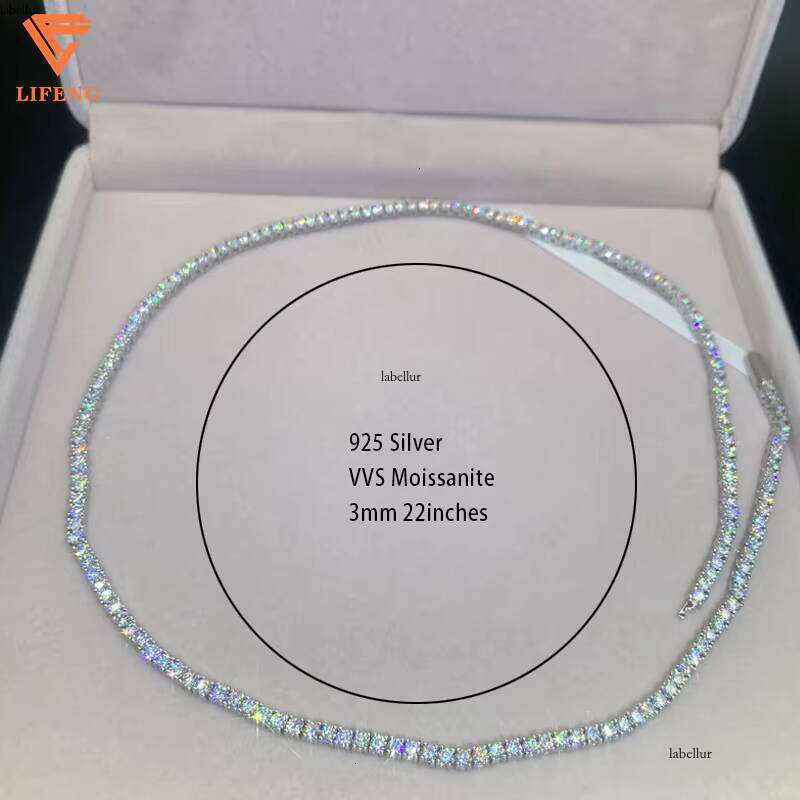 S Sterling Sier Tennis Chain Necklace 3mm Single Row VVS Moissanite tennis necklace Pass Dia Tester GRA Hip Hop Jewelry