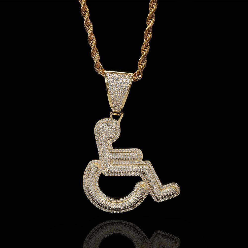 Hip Hop Men's Necklace with Disabled Symbol and Wheelchair, Personalized Creative Moissanite chain Pendant