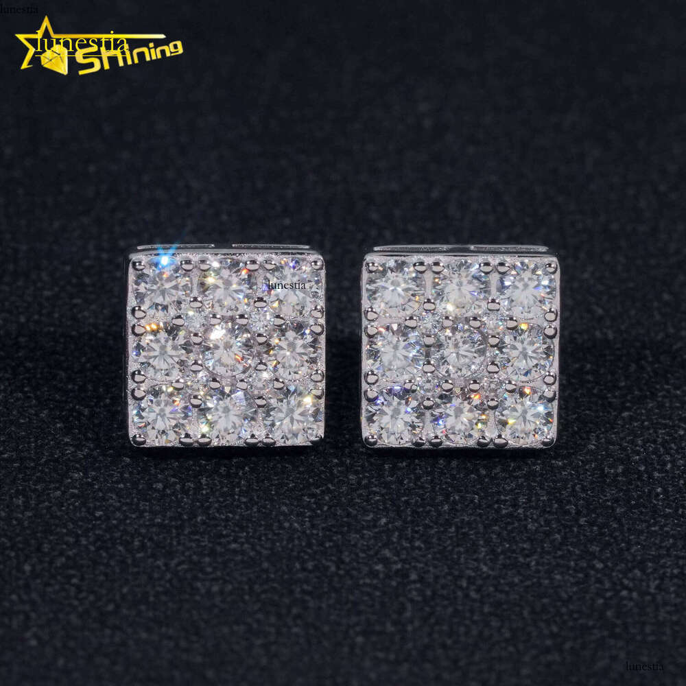 Pass Tester GRA Certified VVS Sterling Sier Men's Square Silicon Stone Stud Earrings