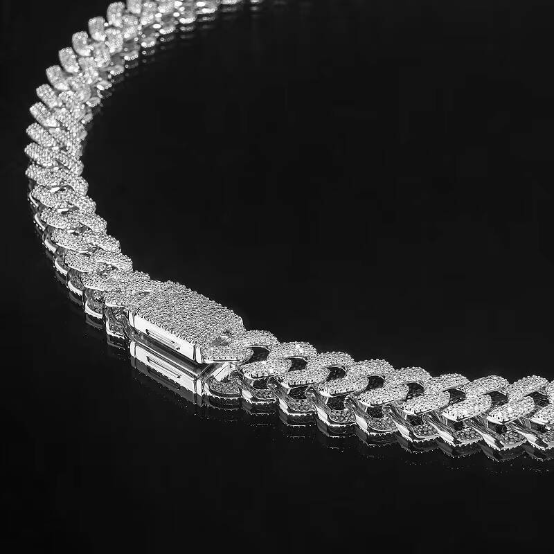 Moissanite Zircon Silver Factory Manufacture Decorative 12mm Cuban Link Necklace Brass Miami Cuban Chain Gold Plated Hiphop