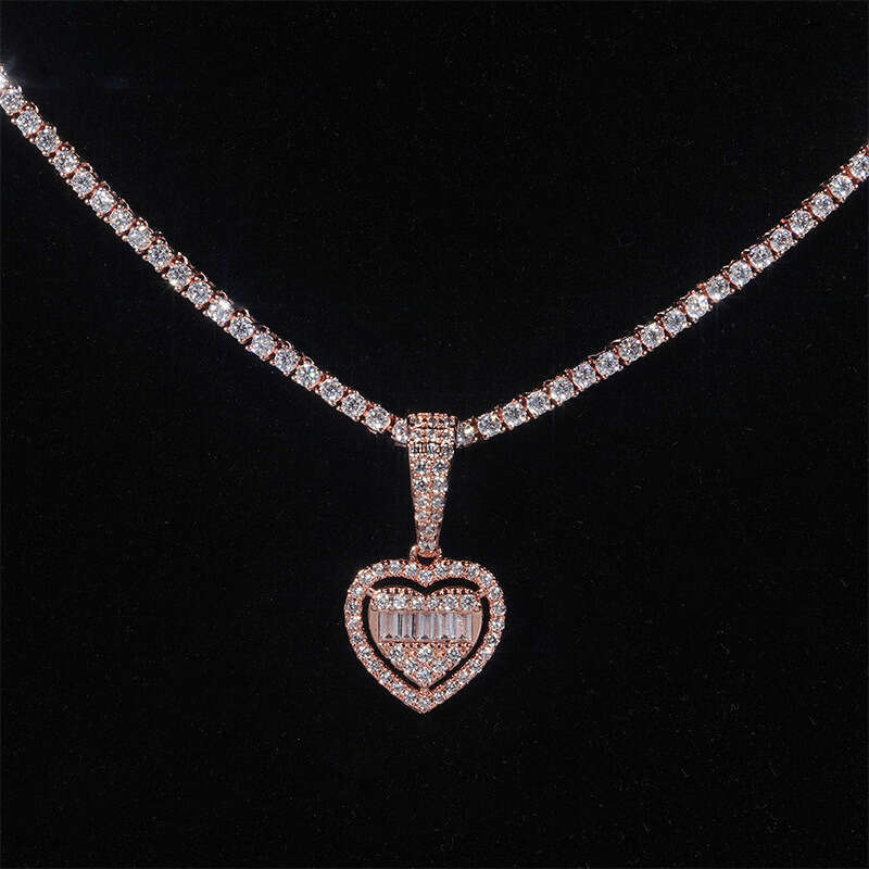 Hot Selling Personalized Heart Pendant Sterling Silver Inlaid Moissanite chain Can Be Worn 6.5m Necklace Trade Special