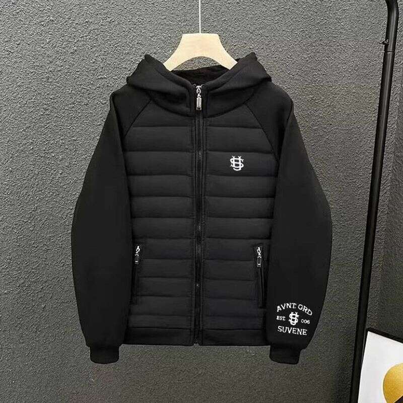 Men's Streetwear Hooded Puffer Jacket - Paris Letter Print | Lightweight Quilted Coat