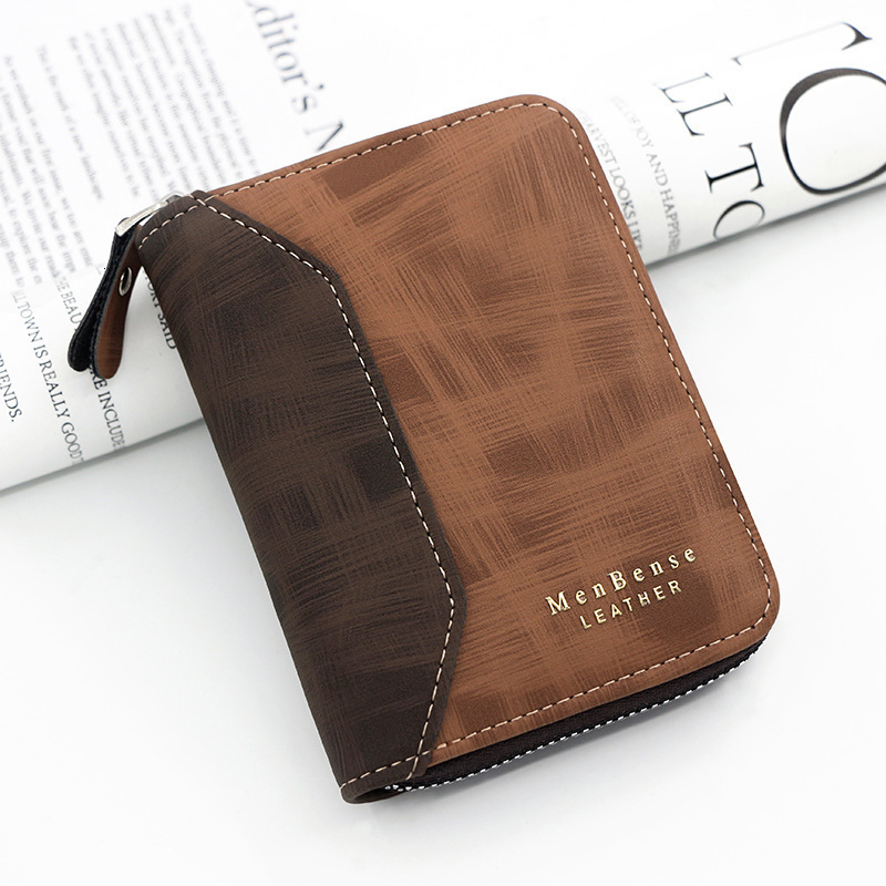 Fashion Patchwork Matte Men's Short Chain Wallet Gold Stamped Letter Luxury Bag Vertical Coin Purse Card Holder Coin Clip