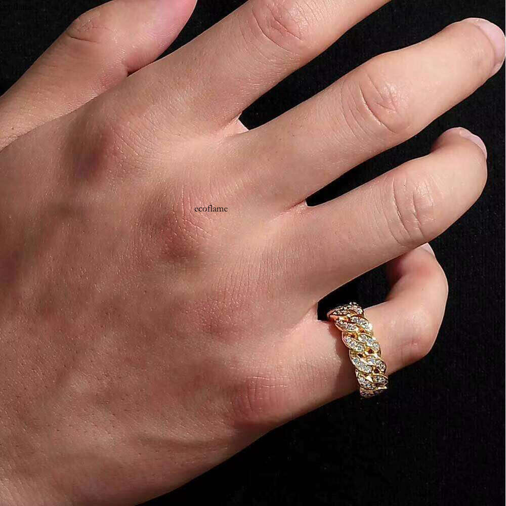 Noya Gold-Plated for Men Hip-Hop Ice Out Miami Cuban Link Ring Jewelry