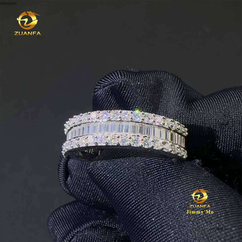 Customized Unique Wedding Jewelry Solid Sier GRA Certificates White Gold Bridal Baguette Moissanite Eternity Band Ring