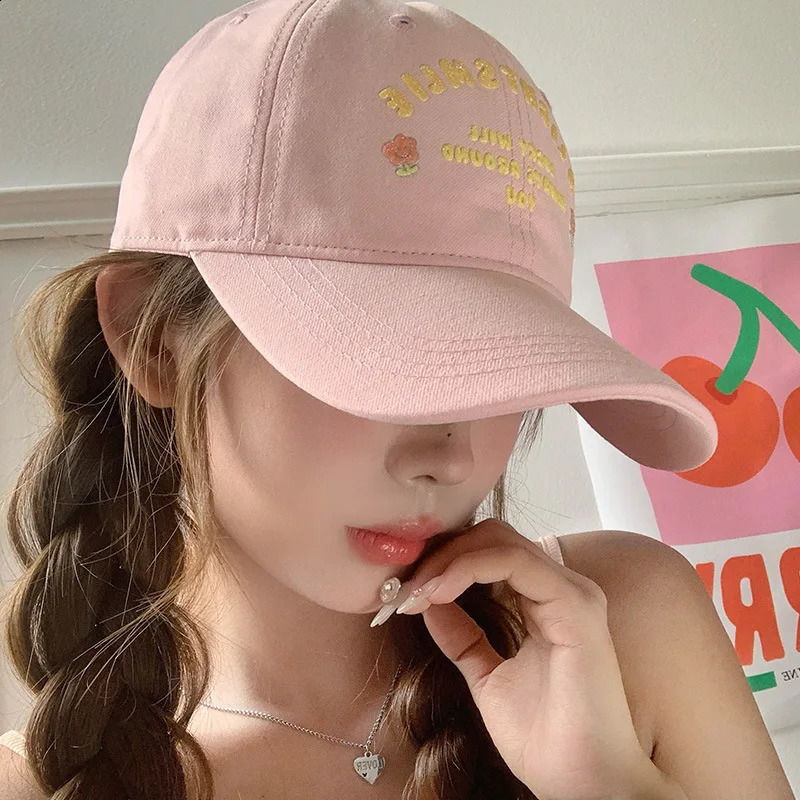 Pink Floral Baseball Cap for Women Embroidery Letters Duckbill Hats Outdoor Y2K Girl Sunshade ed Cap 250805