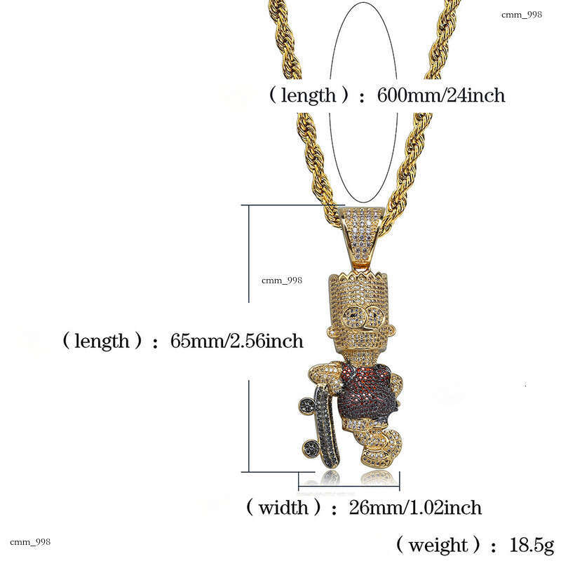 Cartoon Character Simpson Pendant Sterling Silver Inlaid Moissanite chain Full Dia Unisex Trendy Necklace Jewelry