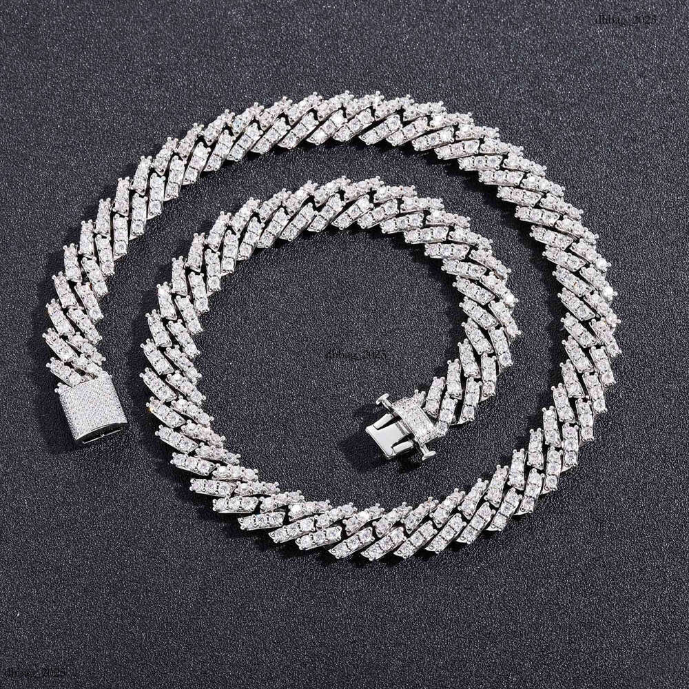 Men's Hip-Hop 12mm Spring Clasp Single Row Moissanite chain Dia Cuban Chain Personality Necklace