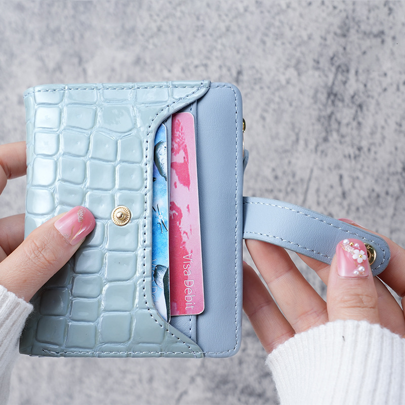 2025 New Women's Stone Pattern Luxury Bag Crocodile Pattern Wallet With Clasp Short Korean Style Card Holder Zipper Multi-card Slot Coin Purse