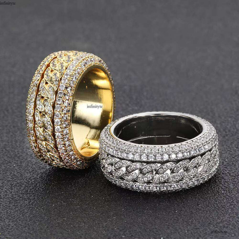 NUOYA Iced Out Bling Cz Spinner Cuban Hip Hop Gold Plated Dia Ring Women
