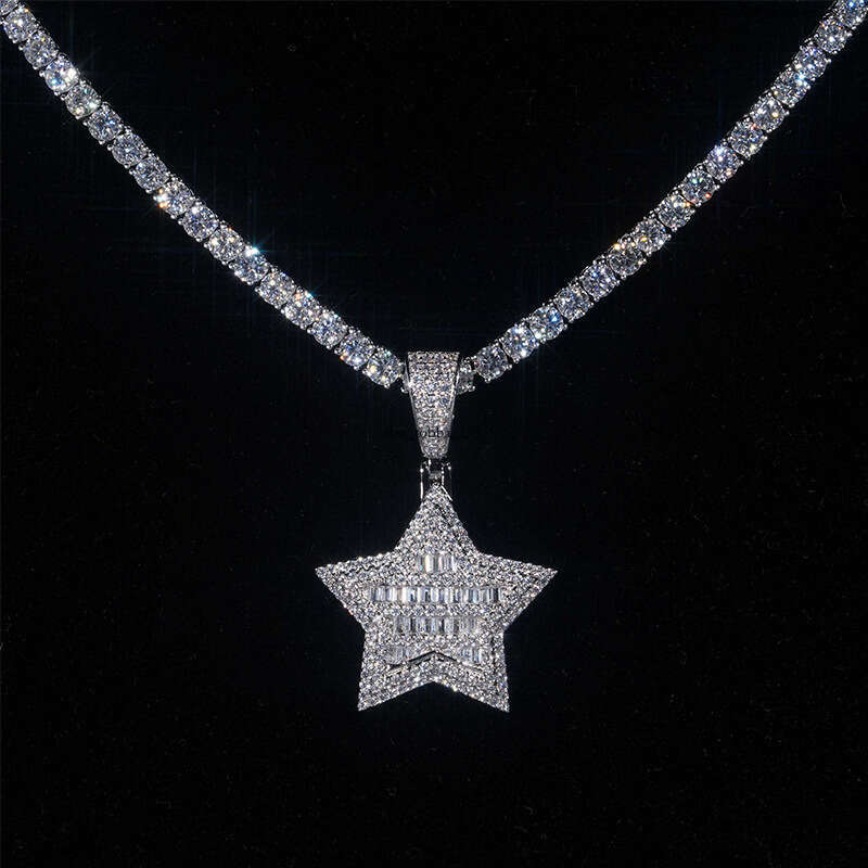 INS New Five-Pointed Star Pendant Sterling Silver Inlaid Moissanite chain Versatile Unisex Necklace Wuzhou