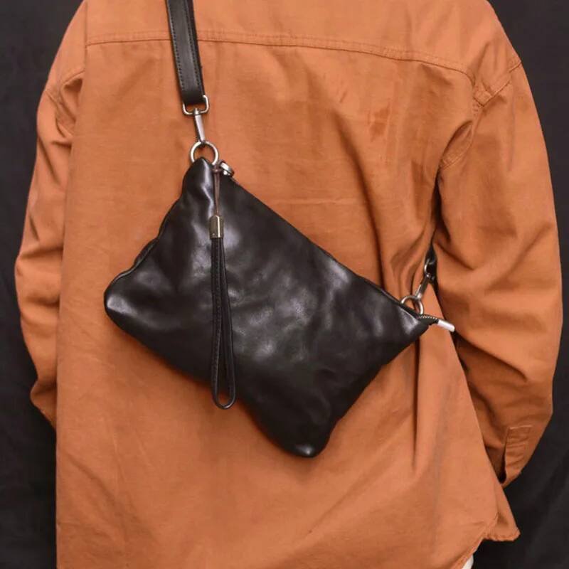 AETOO Pleated Craft Handcrafted Retro casual multi-functional crossbody Bag Hold Mobile Phone unisex leather wrist bag