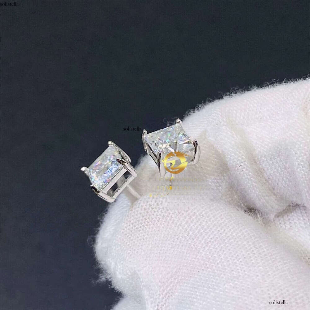 Pass Dia Tester Stock Jewelry GRA Certificates Sier D Color VVS1 Princess Moissanite Hip Hop Stud Earrings