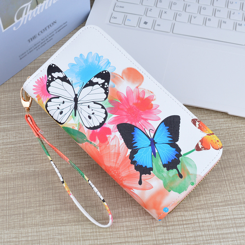 New Women's Wallet Long Zipper Clutch Soft Designer Bag Leather Fashion Cross Pattern Print Student Coin Luxury Bag Purse Phone Bag