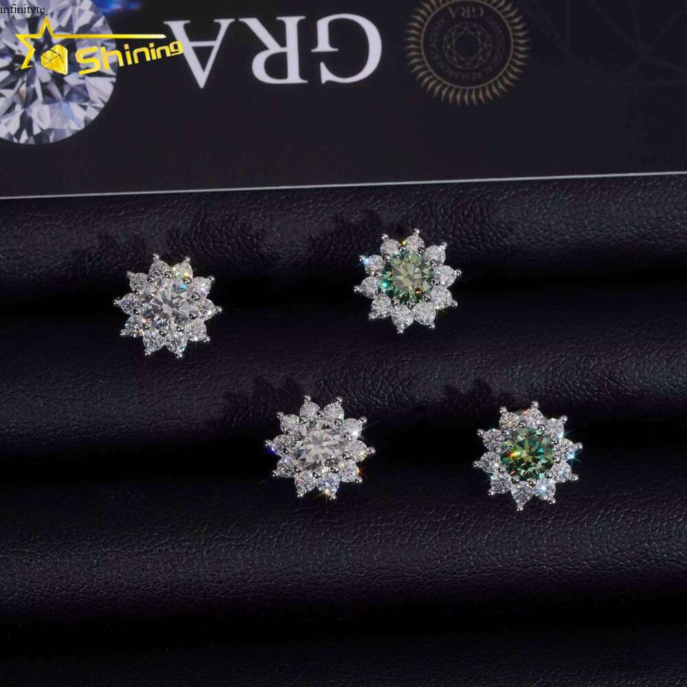 Pass Tester GRA Certified Stocks VVS Dia Sterling Sier Cluster Blue Green Moissanite Stud Earrings