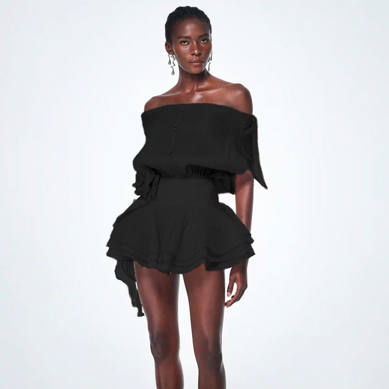 2025 Autumn New Womens Fashion Mesh Floral Waist-Cinching Sexy Backless Off-Shoulder Short Dress