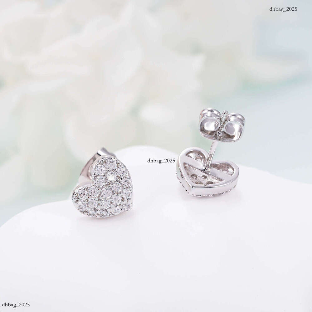 ICED OUT New Creative Heart Sier Moissanite Full Inlay Trendy Essential Earrings