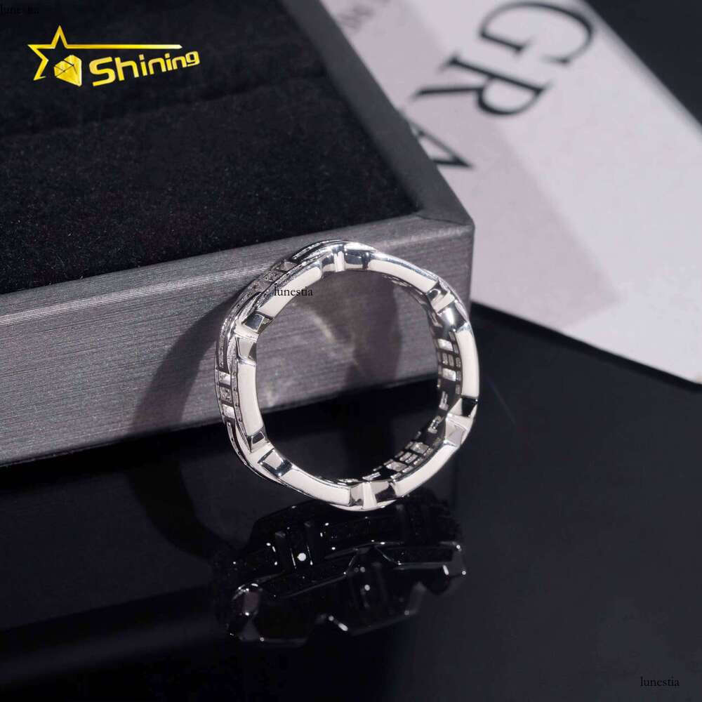 Hip Hop Jewelry Pure Silver Full Eternal VVS Inlaid Stone Iced Out Men's Ring