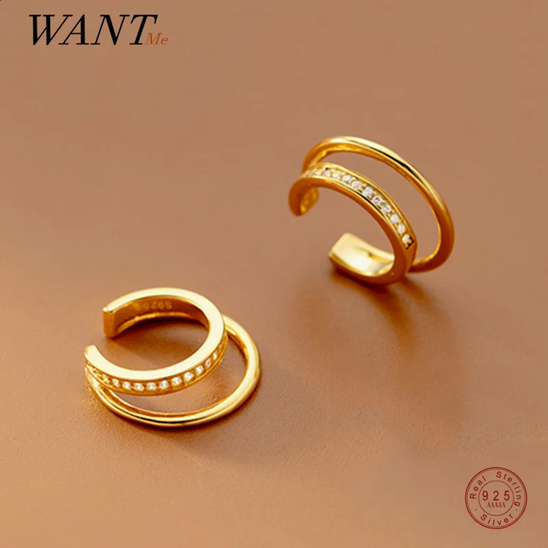 WANTME 925 Sterling Silver Trendy CZ Zircon Double No Piercing Ear Cuff Earring for Women Wedding Ear Clip Jewelry Accessories 250807