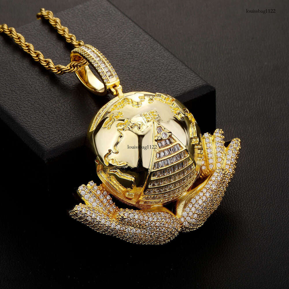 Hip-Hop New Handheld Globe Pendant Sterling Silver Inlaid 5A Moissanite chain Versatile Trendy Men's Metal Necklace