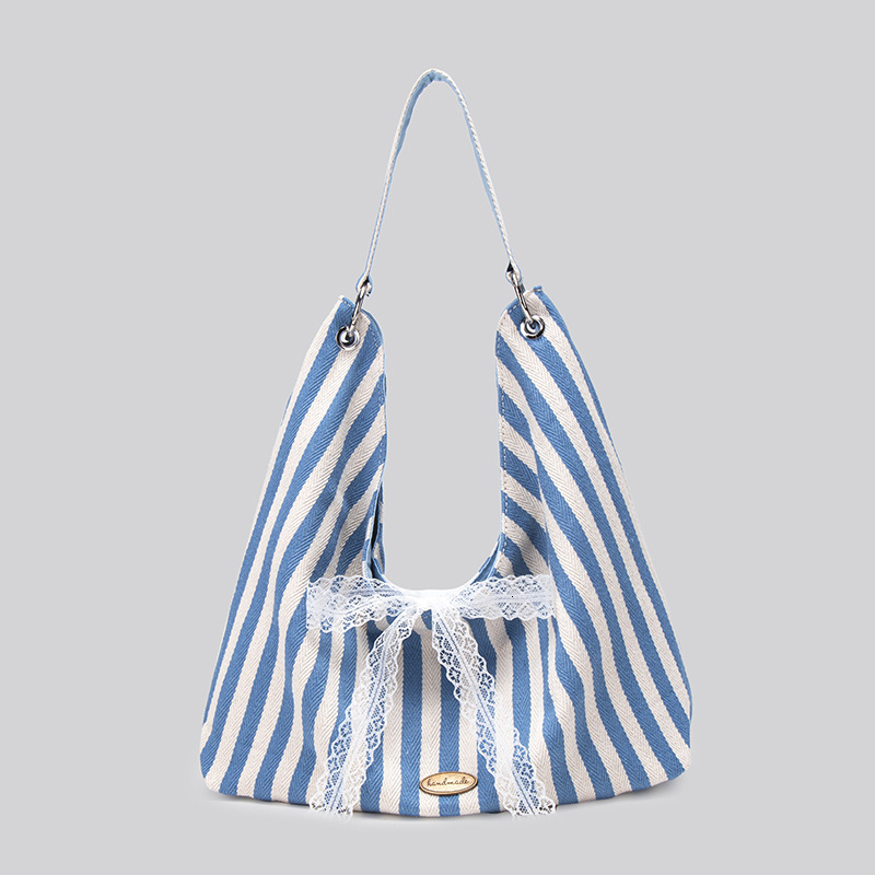 Summer Large Capacity Embroidered Canvas for Women 2025 Striped Letter Commuter Shoulder Double-Sided Handheld Tote Bag ddmymoon